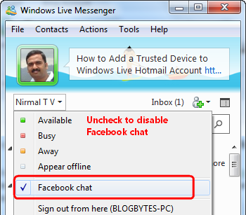 To disable Facebook chat,