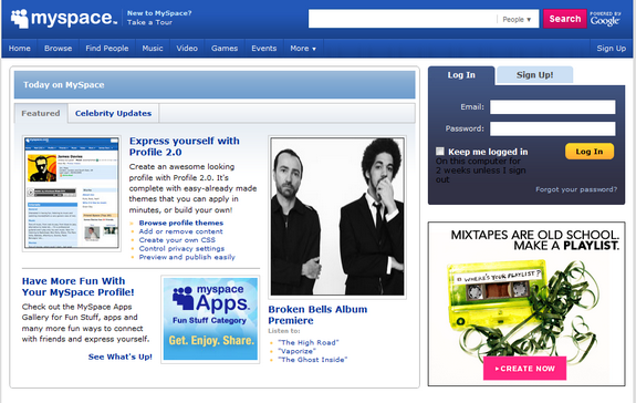MySpace. 1. The default login