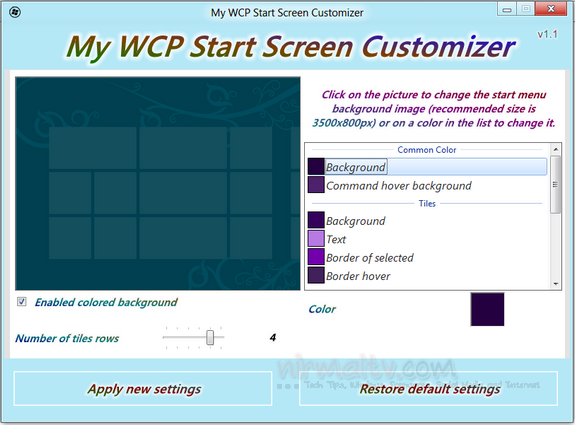Start screen customizer