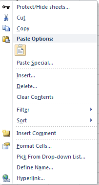 protect sheets context menu