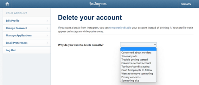 Delete Instagram Account Permanently