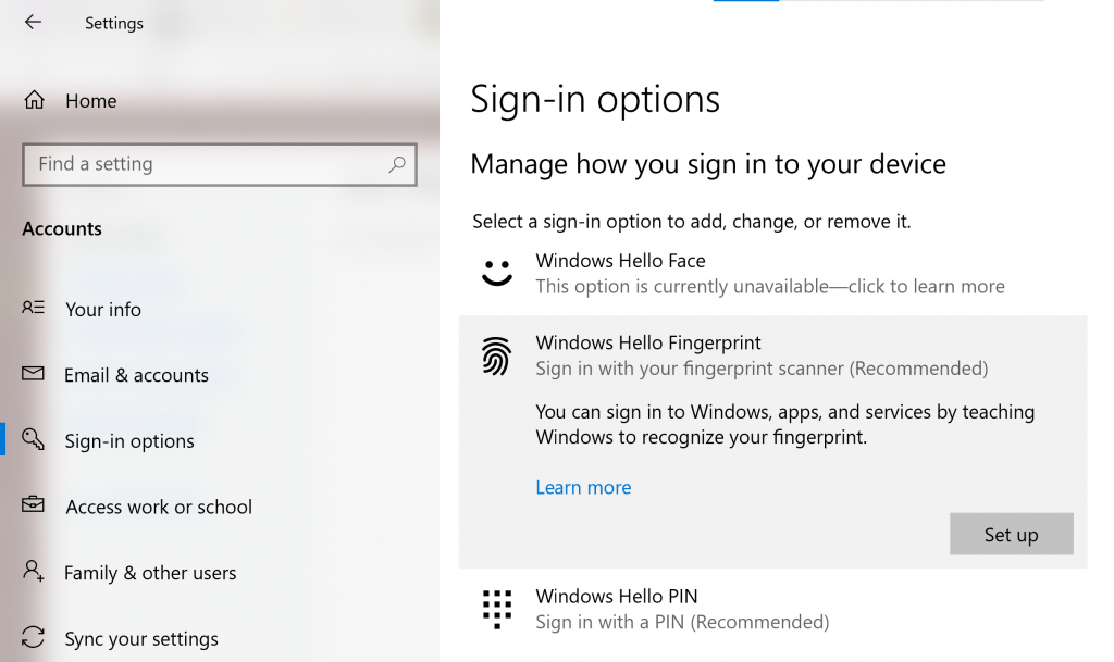 Windows Hello Fingerprint Unlock