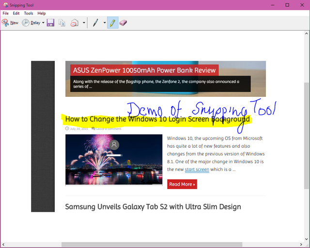 Annotation in snipping tool