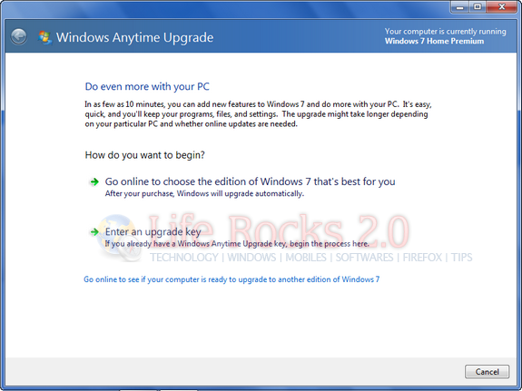 anytime upgrade key for windows 7