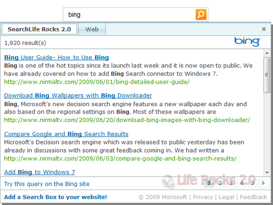 Bing search box