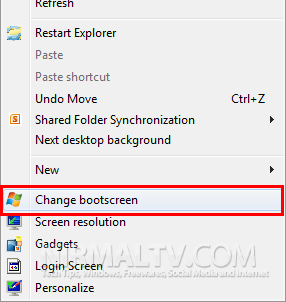 Change Bootscreen context menu