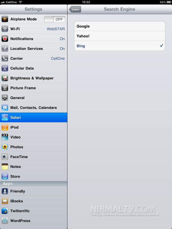 Change Search Engine iPad 2