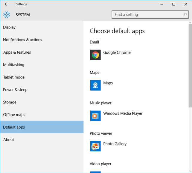 Choose default apps
