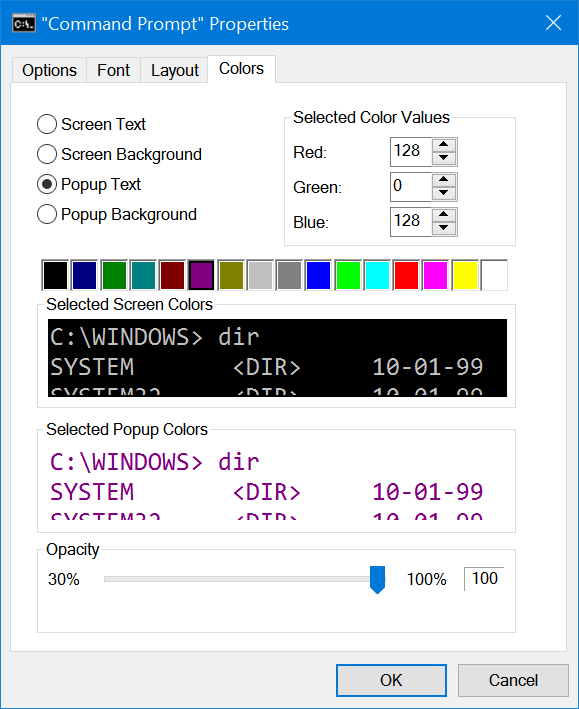 Command prompt colors