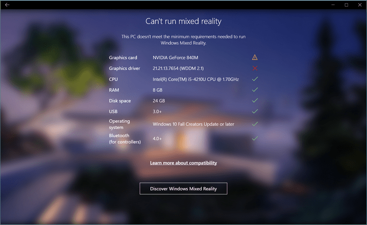 PC compatibility with Windows Mixed Reality