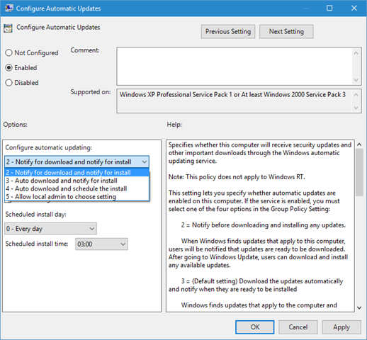 Configure auto updates