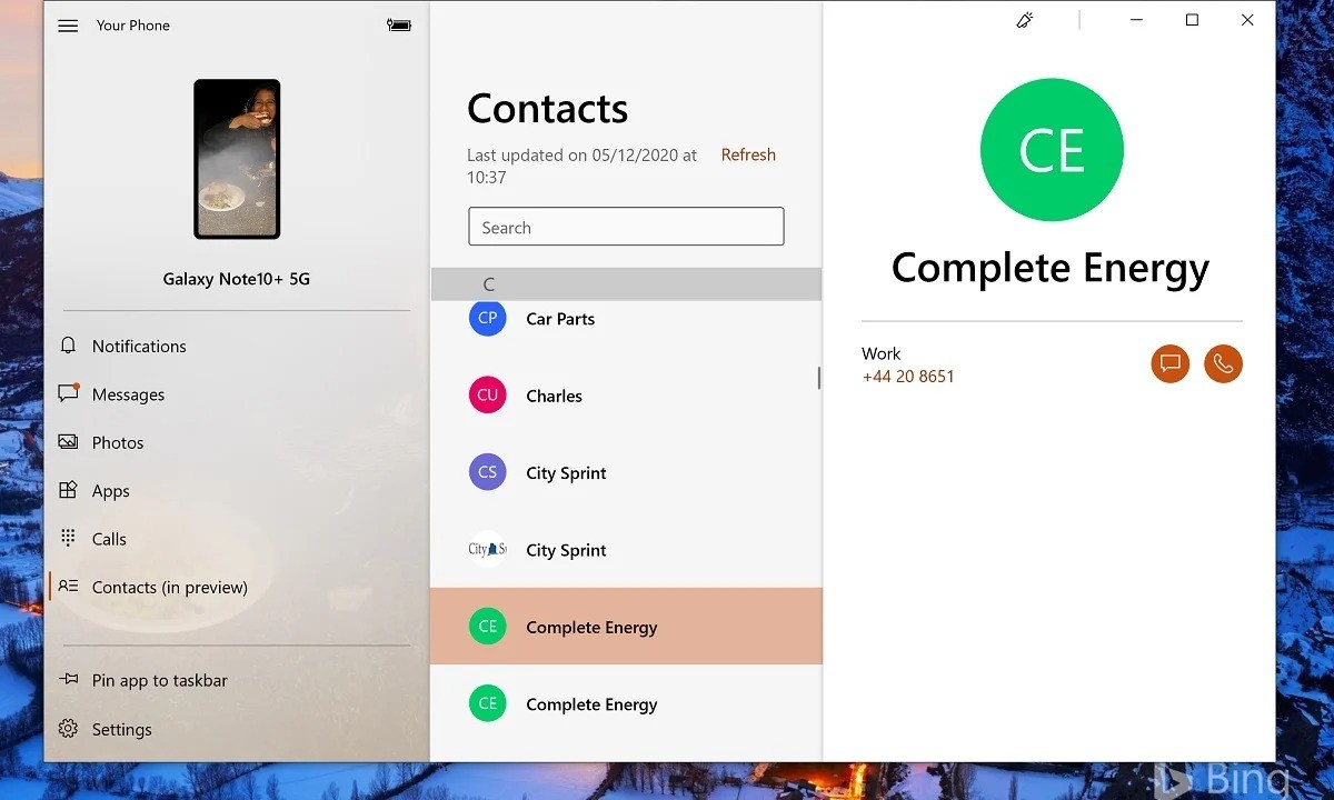 Contacts on Android Smartphone on Windows 10