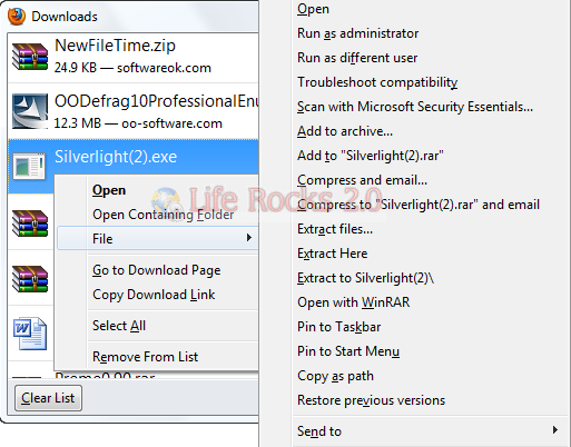 Context menu in Firefox Downloads