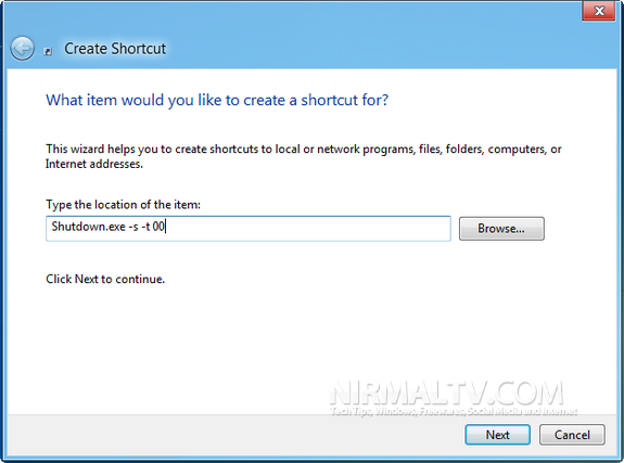 Create shutdown shortcut
