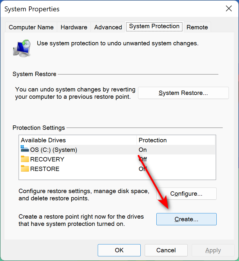 System Restore Point in Windows 11