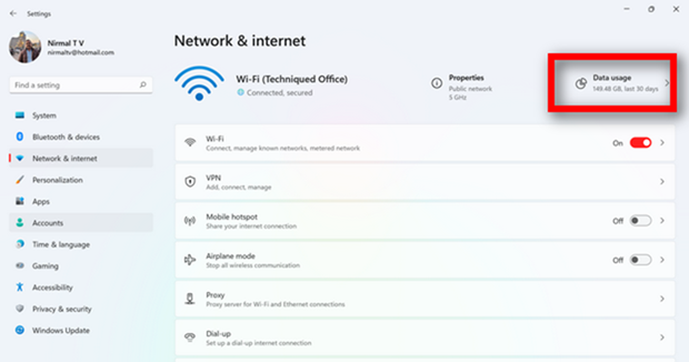 Find Data Usage in Windows 11