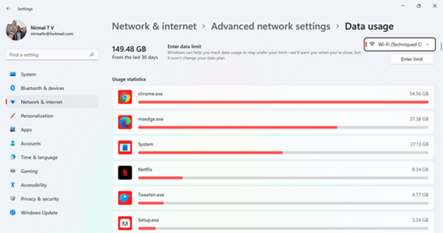 Find Data Usage in Windows 11