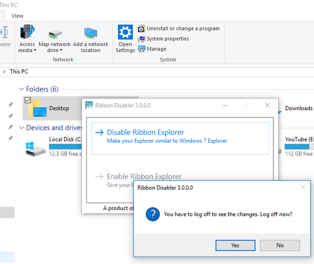 Disable Windows File Explorer Ribbon