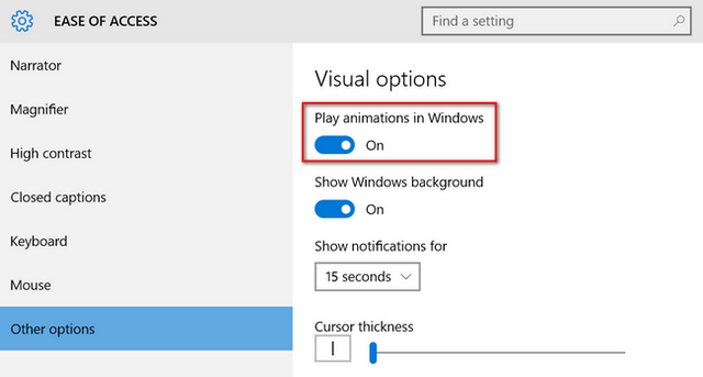 Disable animations in Windows
