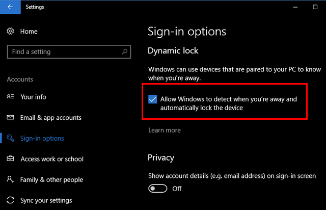 Windows 10 Dynamic Lock