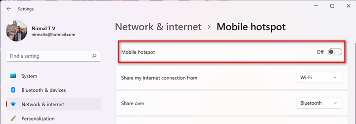 Create Mobile Hotspot in Windows 11