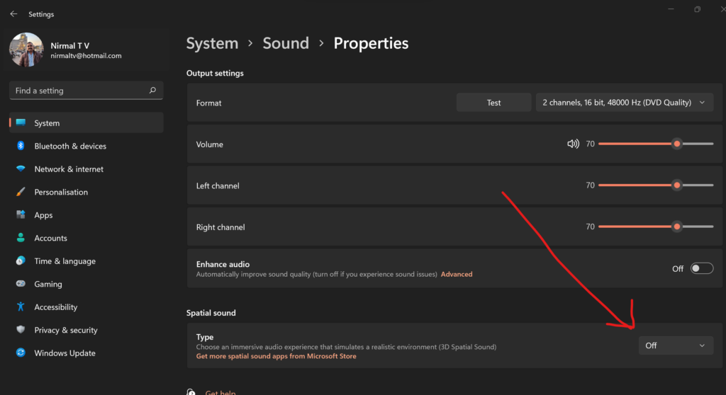 Enable Spatial Audio in Windows 11