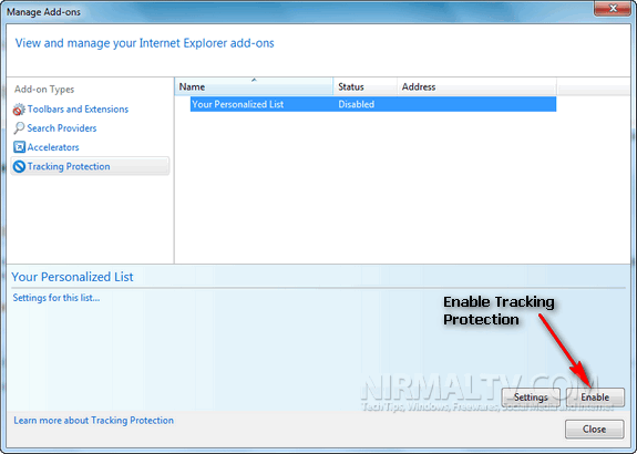 Enable tracking protection