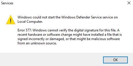 Fix Error 577 on Windows Defender