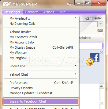 Facebook chat in Yahoo Messenger