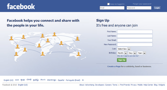 Facebook login page