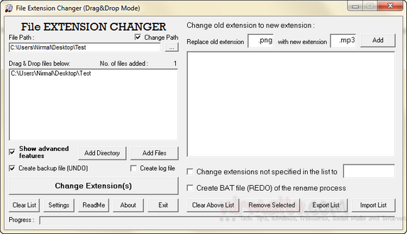 File ExtensionChanger drag and drop
