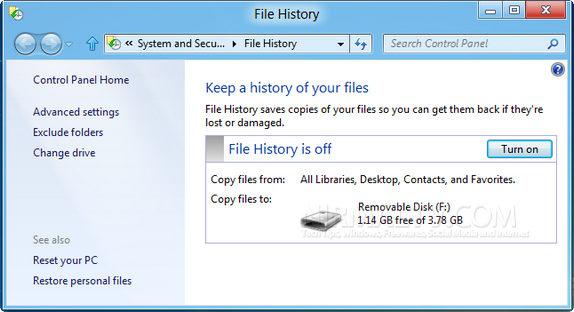 File History turn on