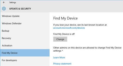 Find my device windows 10