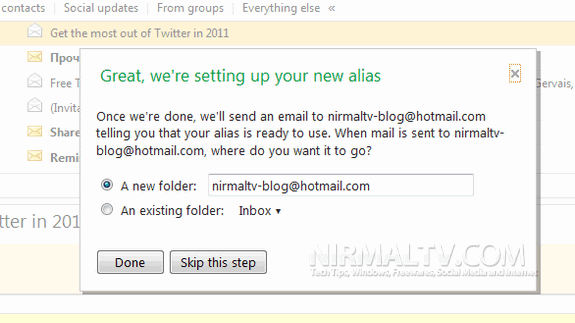 hotmail missing email alias inbox