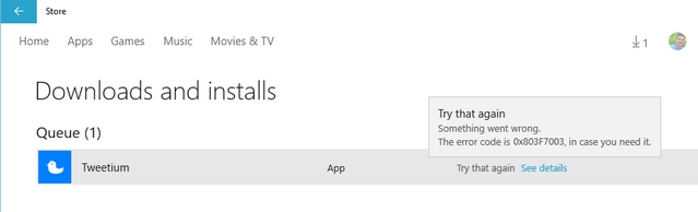 Fix Error 0x803F7003 windows store