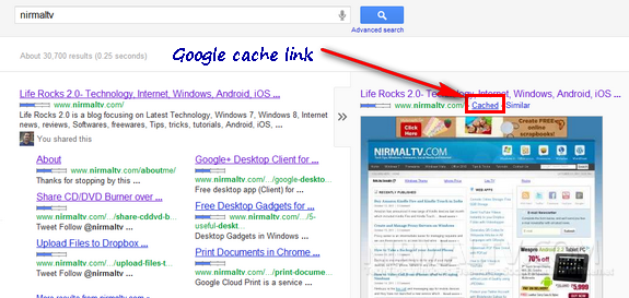 Google Cache link