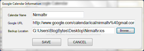 Google Calendar backup settings