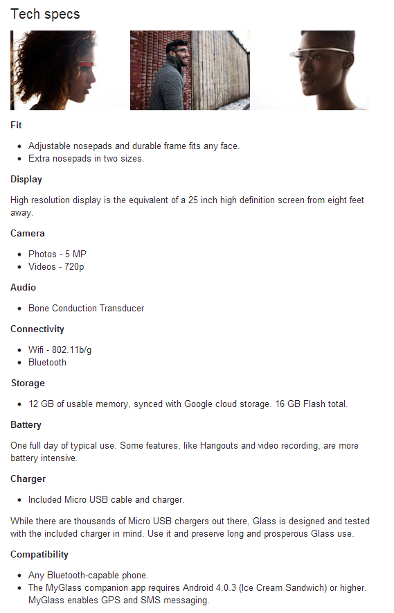 Google Glass Technical Specifications Released
