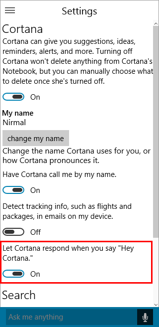 Hey Cortana command