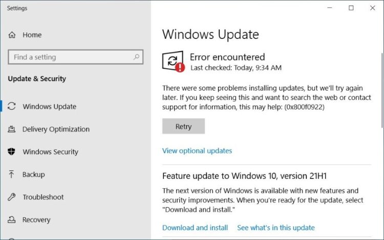 How to Fix Error 0x800f0922 in Windows 11 Update