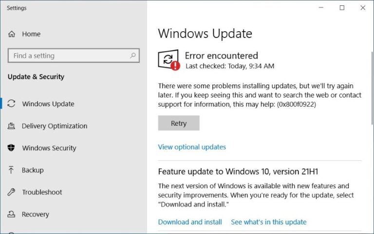 How To Fix Error 0x800f0922 In Windows 11 Update