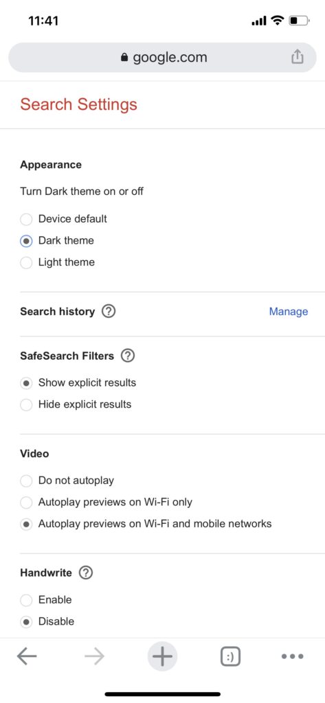 Enable Dark Theme on Google Search