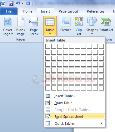 Insert Excel in Word 2010