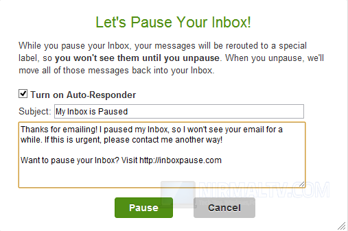 Message for paused inbox