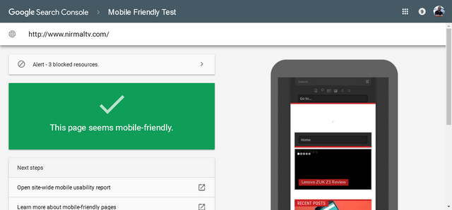 Mobile friendly testing tool