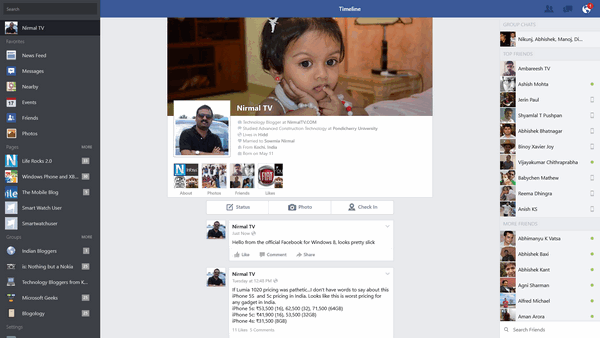 Official Facebook for windows 8