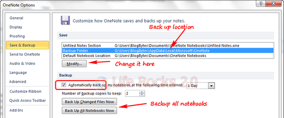 OneNote 2010 back up