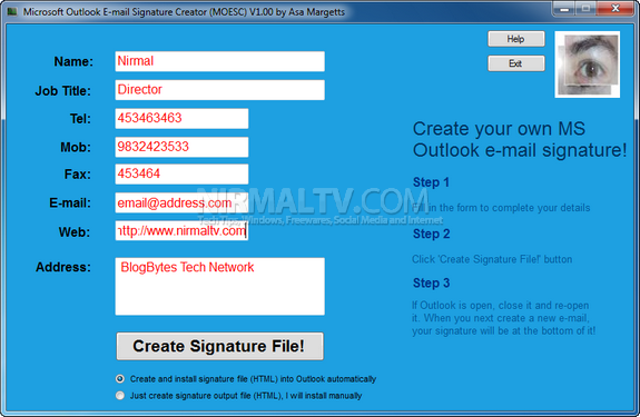 Outlook signature creator