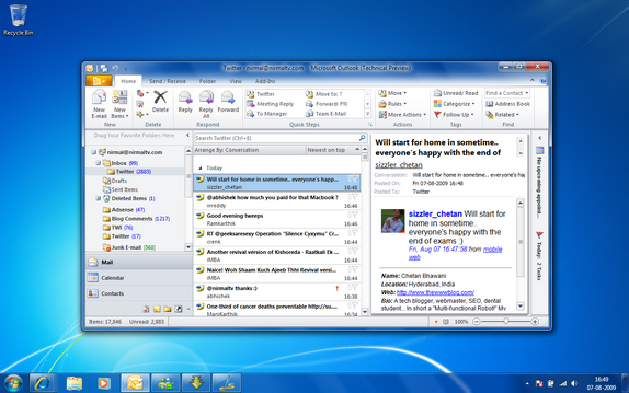 Outlook 2010 on Windows 7