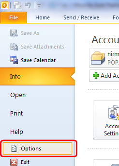 Outlook options